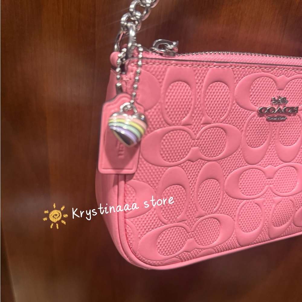 NWT Coach Nolita 19 In Signature Leather With Heart Charm CCZ27❤️ in silver/pink - Picture 4 of 7